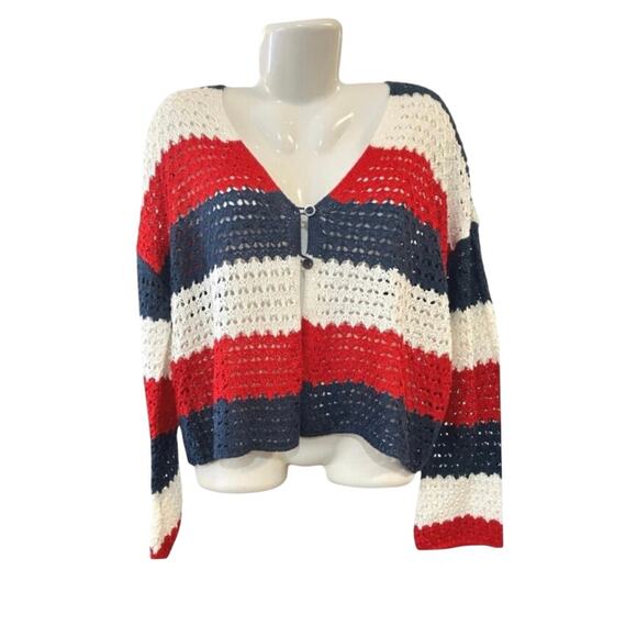 33 Degrees Sweaters - 33 Degrees Women's Red/White/Blue Crochet 2 Button Front Cardigan Nautical SZ XL